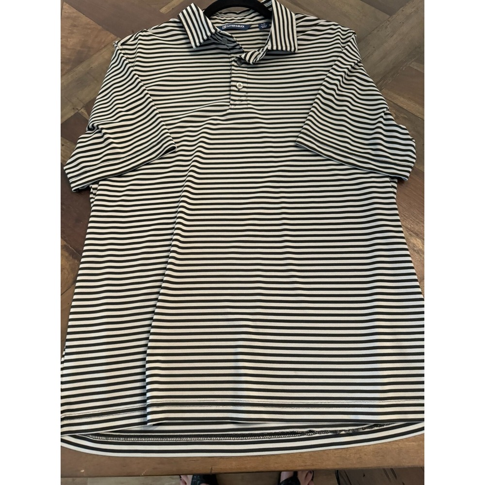 Men's‎ Cutter & Buck Polo Pullover Black & Gray Stripe Size L